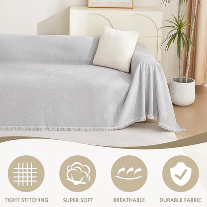 MYSKY HOME Sofa Cover for Dogs Washable for Loveseat Boho Couch Cover Cover for Sofa Couch Cover Blanket Couch Cover Thick Durable Tassel Water Resistant Furniture Protector, 71"x 118", Light Gery