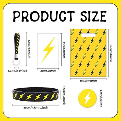 60 PCS Lightning Bolt Party Favors Temporary Tattoos, Silicone Bracelets, Badges, Keychains, Goodie Bags for Flash Lightning Bolt Birthday Decorations, Gifts for Kids