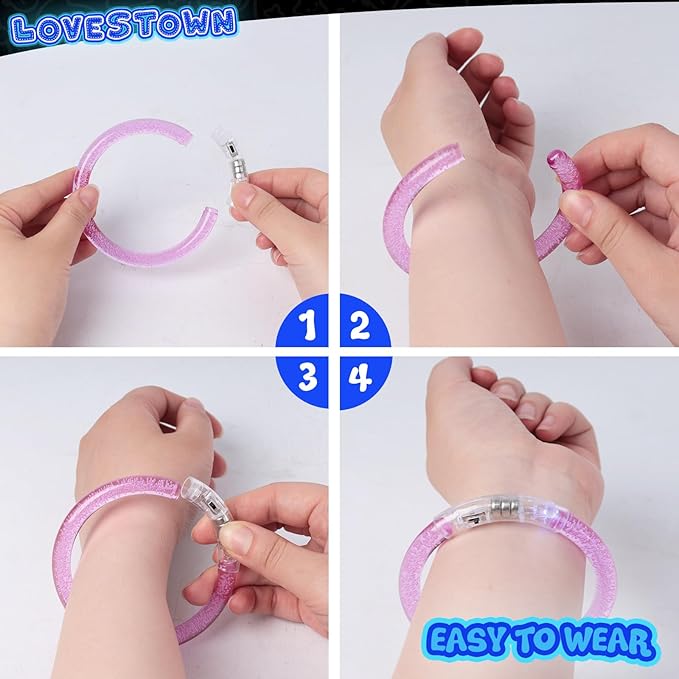 LovesTown 24PCS Glow Bracelets Bulk, LED Bracelets Light up Wristbands Glow in the Dark 6 Neon Colors for Birthday Party Favors Carnival Concerts Rave Party