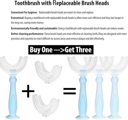 Kids U Shaped Toothbrush with 2 Minutes Sand Timer,Toddler Toothbrush for Childrens Whole Mouth Kid Toothbrushes (2-6 Year, Blue)