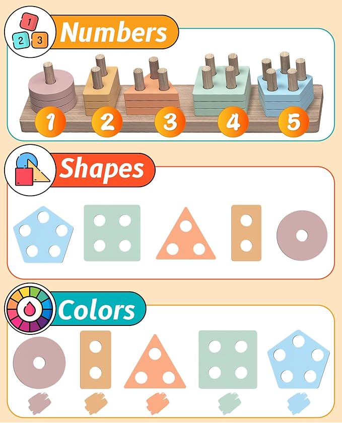 Montessori Toys for 1 2 Year Old Girl and Boy Birthday Gifts, Shape Sorter Wooden Toys for Toddlers Age 1-3 2-4, Learning Educational Sensory Stacking Easter Basket Stuffers Toy Toddler Puzzles