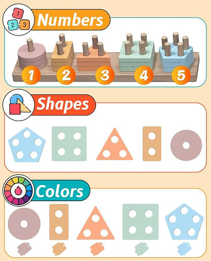 Montessori Toys for 1 2 Year Old Girl and Boy Birthday Gifts, Shape Sorter Wooden Toys for Toddlers Age 1-3 2-4, Learning Educational Sensory Stacking Easter Basket Stuffers Toy Toddler Puzzles