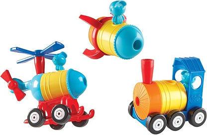 Learning Resources 1-2-3 Build It! Rocket-Train-Helicopter, Toddler Building Toy, 17 Pieces, Ages 2+, Multicolor, LER2859
