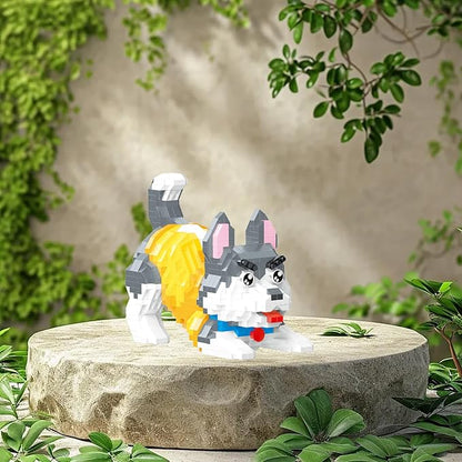 Cute Animal Building Blocks, Pet Micro Mini Building Blocks for Adults and Kids Age 6+ Gift Toy 952 Pcs (Yellow Husky)