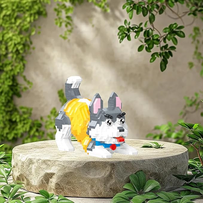 Cute Animal Building Blocks, Pet Micro Mini Building Blocks for Adults and Kids Age 6+ Gift Toy 952 Pcs (Yellow Husky)