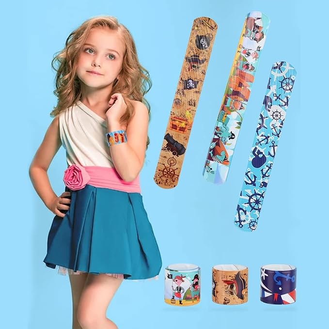 36 PCS Pirate Slap Bracelets Kids Party Favors,Bulk Snap Bracelet Party Favors Supplies for kids&teens Gifts Teacher Classroom School Favors