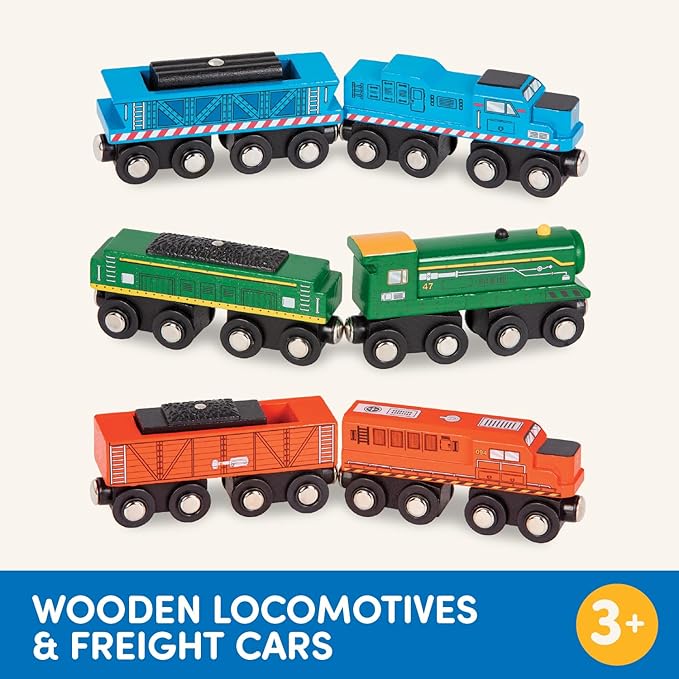 Battat – Classic Trains – 6Pc Wooden Railroad Set – Magnetic Toy Trains – Train Engines & Cars – 3 Years + – Wooden Locomotives & Freight Cars