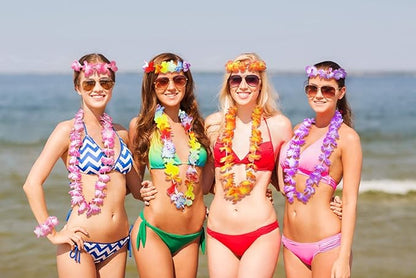 Ecore Fun Luau Party Supplies Leis Luau Party Decorations Hawaiian Leis Decorations Hawaiian Party Bracelet Necklace Headband-12 in 1