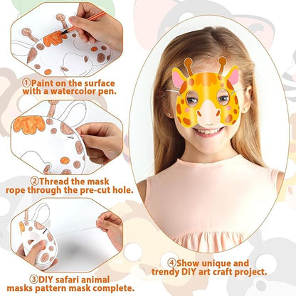 36Sets Animal Coloring Mask Jungle Animal Crafts for Kids Color Your Own Paper Mask Easy DIY Wild Lion Masquerade Birthday Party Dress-Up Decoration Favor School Classroom Activity Game Supplies