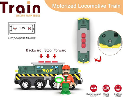 Train Toys for Wooden Train Tracks, Green Tank Battery Operated Locomotive with Magnetic Trains, Motorized Train Compatible with Thomas & Friends, Brio, Chuggington, Electric Train Sets for Kids