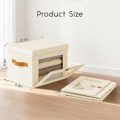 Homsorout Small Fabric Storage bins - Collapsible Storage Bins with Open Window, 5 Pack Closet Baskets for Shelves, Stackable Decorative Boxes for Home, Dorm, Beige, 13.7"x 9.8" x 9.8"