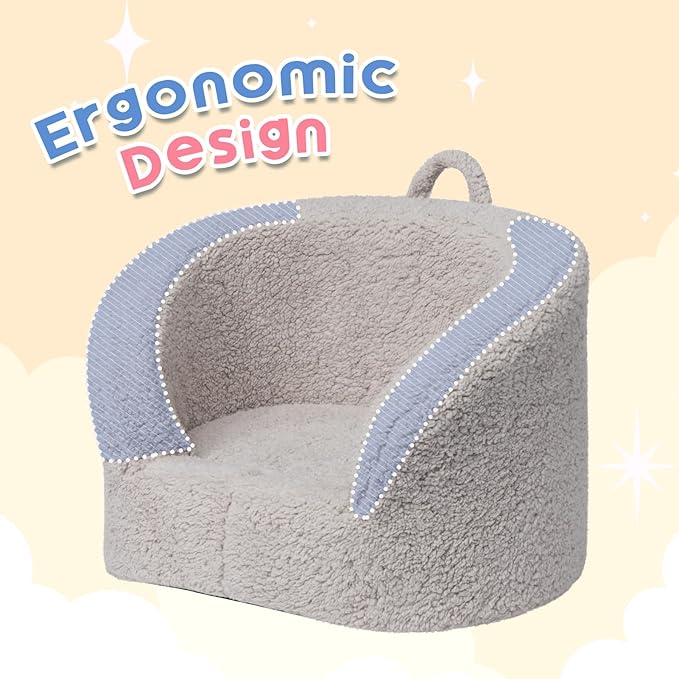 ALIMORDEN Snug-Arch Toddler Couch, Comfy Foam Baby Chair, Ergonomic Toddler Chair with a Snug Embrace Design for Boys and Girls, Light Grey