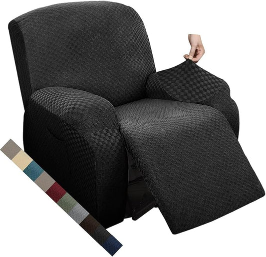 MAXIJIN Oversized Recliner Covers That Stay in Place 4 Pieces Stretch Large Recliner Chair Covers Jacquard Dogs Cats Proof Reclining Slipcovers with Elastic Bottom (XL Recliner, Black)