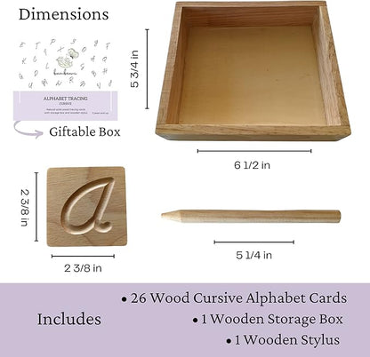 Montessori Cursive Wooden Alphabet Tracing | Preschool Learning Letter Tracing | ABC Flash Cards | Double Sided Uppercase and Lowercase | Includes Storage Box and Stylus Pen | Set of 26 Pieces