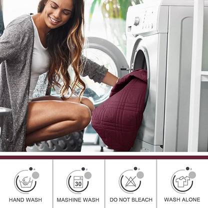 TAOCOCO 100% Waterproof Recliner Sofa Cover, Non Slip Split Couch Covers for Reclining Couches with Elastic Straps, Washable Reclining Sofa Cover Furniture Protector for Kids Pets(3 Seater, Wine)