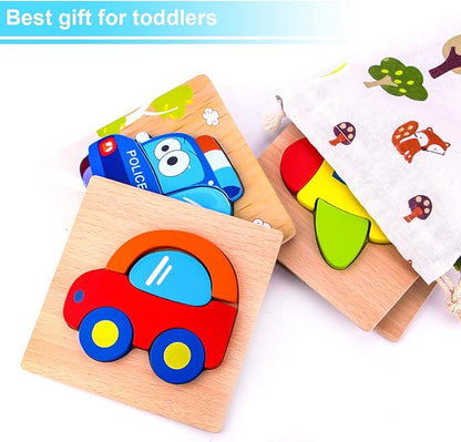 SKYFIELD Wooden Vehicle Puzzles for Toddlers 1 2 3 Years Old, Boys &Girls Educational Toys Gift with 4 Vehicle Patterns, Bright Vibrant Color Shapes, Customize Gift Box Ready(Vehicle)
