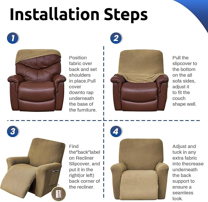 KEKUOU Recliner Chair Covers Lazy Boy Recliner Covers Stretch Couch Cover Slipcovers 1 Piece Furniture Protector with Elastic Bottom for Dog,Kids.(Recliner, Tan)
