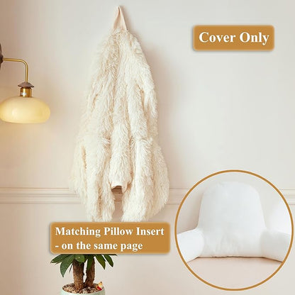 XeGe Faux Fur Reading Pillow Cover (No Filler), Fluffy Back Rest Pillow Case for Sitting in Bed, Adults Kids Shaggy Sit Up Back Support Study Pillow Cover with Arms Couch Chair Home Decoration, Beige