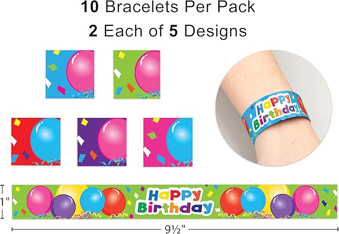Teacher Created Resources Happy Birthday Balloons Slap Bracelets, Pack of 10
