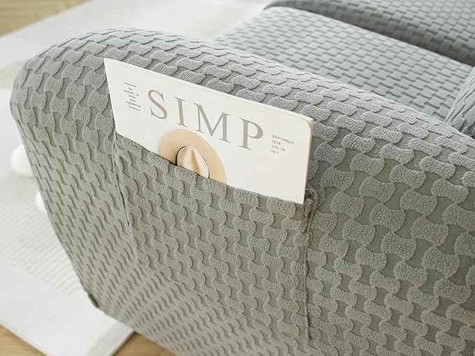 vctops 6 Pieces Jacquard Plush Recliner Loveseat Slipcover Stretch Soft Sofa Couch Cover Anti-Slip Solid Color Furniture Protector with Elastic Bottom for Kids Cats Dogs(Dark Grey,2 Seat)