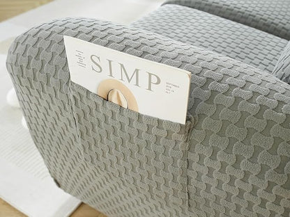 vctops 6 Pieces Jacquard Plush Recliner Loveseat Slipcover Stretch Soft Sofa Couch Cover Anti-Slip Solid Color Furniture Protector with Elastic Bottom for Kids Cats Dogs(Dark Grey,2 Seat)