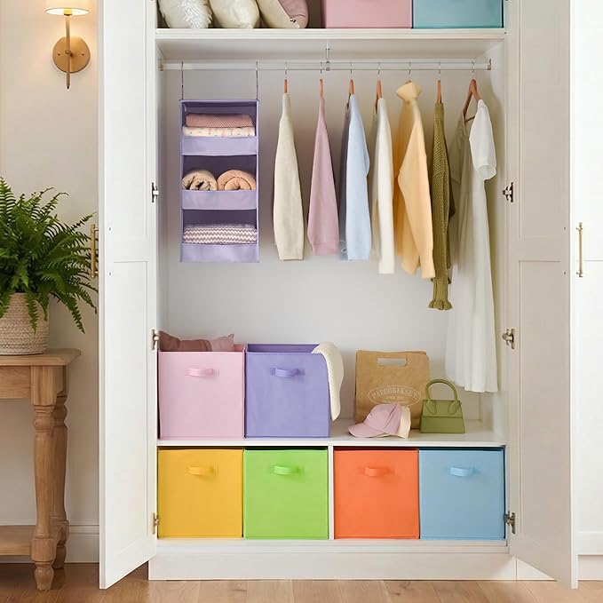 Cupic Cupid 13 Inch Storage Cube, Fabric Cube Storage Bin with Handles, Storage Cube Organizer for Clothes and Toys, Collapsible Cube Bins for Closet, Shelves, Nursery, 6-Pack, Pastel Colors