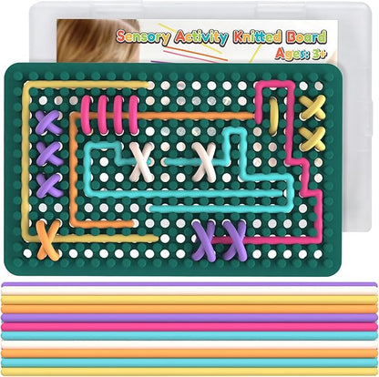 Silicone Fidget Toys for Kids, Sensory Activity Knitted Board for Stress Relief, Calming, Focus, ADHD and Autism, Sensory Travel Toys for Kids 3+ & Adults with 20 Strings