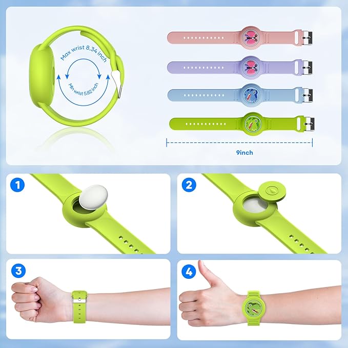 for Airtag Bracelets for Kids Waterproof - (4 Pack) Soft Silicone Air Tag Hidden Wristband, Lightweight GPS Tracker Compatible with Apple AirTag Watch Band for Child Cartoon