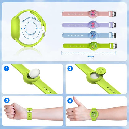 for Airtag Bracelets for Kids Waterproof - (4 Pack) Soft Silicone Air Tag Hidden Wristband, Lightweight GPS Tracker Compatible with Apple AirTag Watch Band for Child Cartoon
