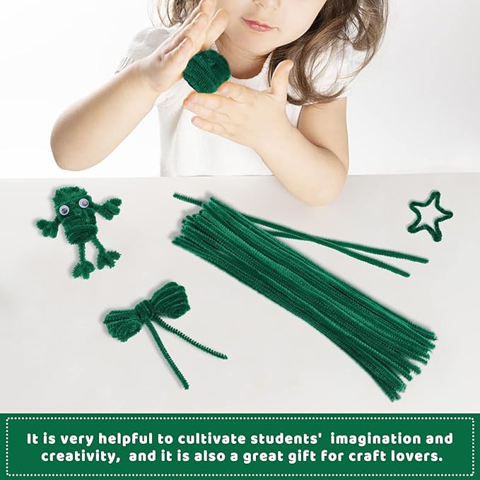 60 Pieces Green Pipe Cleaners, Christmas Craft Pipe Cleaners,Pipe Cleaners Chenille Stem,Pipe Cleaners Bulk,Art Pipe Cleaners for Creative Home Decoration Supplies Arts and Crafts Project