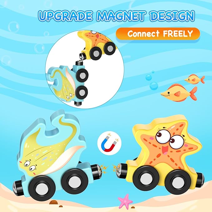 Toys for Toddlers, 11 Magnetic Wooden Sea Animals Train Set, Montessori Toys for Toddlers, Educational Toys for Kids, Birthday Gifts for Boys, Girls