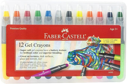 Faber-Castell Gel Crayons: 12 Jumbo Gel Crayons in Durable Storage Case: Toddler Art Supplies for Coloring and Kids Drawing, Twistable Crayons for Arts and Crafts for Kids Ages 3-4+