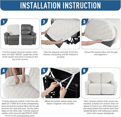 TAOCOCO Recliner Loveseat Cover, Stretch Jacquard Reclining Loveseat Cover Furniture Protector Sofa Slipcovers 2 Seat Recliner Covers with Elastic Bottom for Kids, Pets(Cream White)