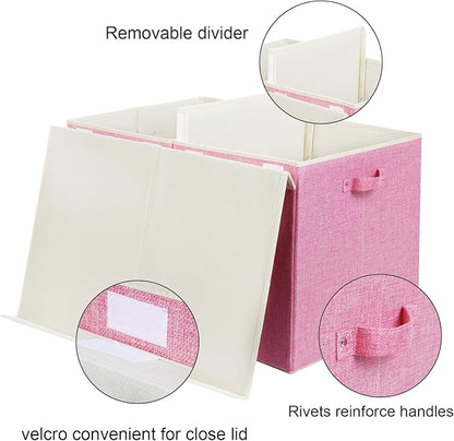122L Large Toy Box Chest with Lid, Foldable Toy Storage Organizer Bin Boxes with Removable Divider for Kids, Boys, Girls, Nursery, Playroom, 26"x17" x17"(Linen Pink)