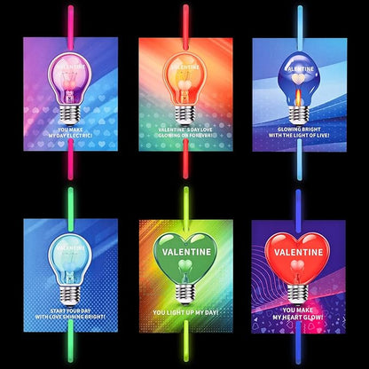 Giiffu 36 Packs Neon Valentines Day Gift Cards with Glow Stick Bracelets, Valentines Exchange Gift Cards for Kids Classroom, DIY Valentine's Crafts Art Kits for Class, Party Favors Supplies for School