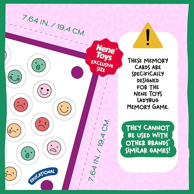 Nene Toys Educational Memory Extension Cards - 24 Extra Themed Patterns – Additional Matching Cards with Numbers, Letters, Animals, Body Parts Exclusive Size