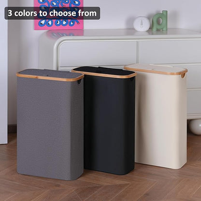 Slim Laundry Basket,60L Laundry Hamper with Lid, Tall Hamper for Laundry,Dirty Cloth Hamper with Bamboo Handle for Toys,Towels, Clothes Organizing,Pink