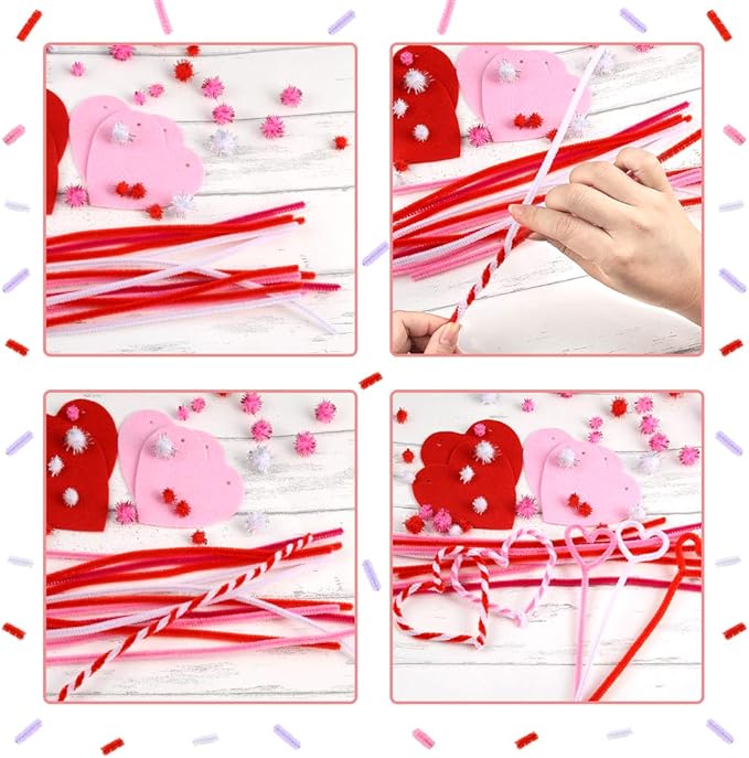 Caydo 200 Pieces Pink Pipe Cleaners 6 mm x 12 inch, Creative Crafts Decorations in 4 Colors (Red, Pink, White, Purple)
