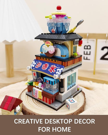 Japanese City Street View Shaved Ice Store Building Blocks Set, Ice Cream Shop MOC Creative House, Simulation Architecture Construction Toy, Gifts Idea for Kids Adults (Mini Blocks 668 pcs)