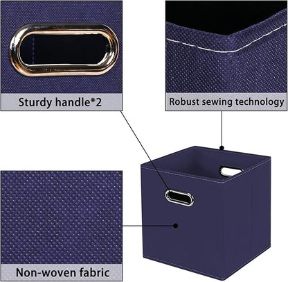 Fabric storage bins Cubes, Fabric Cube Organizer with Handle, Foldable Cube Bins for Cloth or Accessary Storage, 11x11x11, Set of 8, (Navy Blue)