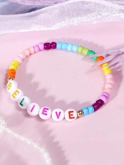Lorfancy 24Pcs Beaded Bracelets for Girls Kids Toddler Jewelry Letter Beads Bracelet Bulk Rainbow Friendship Bracelets Colorful Princess Party Favors for Little Girls Ages 3 4 5 6 Years Old