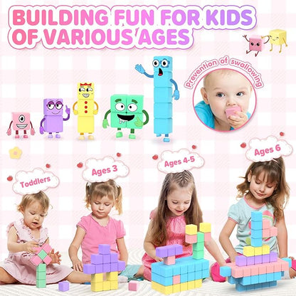 45pcs Magnetic Blocks Building Cubes for Toddlers - Pastel Colors Magnetic Cubes Toys Classroom Must Have STEM Magnet Building Blocks Toy Christmas Birthday Gifts for Girls Boys Ages 1-3 3-5