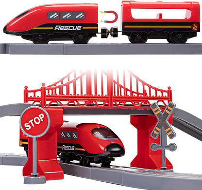 Train Sets for Toddlers, 66 Pcs Trains Toy with Battery Operated & Tracks (Magnetic Connection), Compatible with Thomas, Brio, Christmas Toy Gifts for 3 4 5 6 7 8 Years Old (Fire Engines)