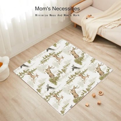 Insular Baby Splat Mat for Under High Chair/Arts/Crafts, Anti Slip and Waterproof Splash Mat for Floor, Portable Picnic Mat, 51x51 Inch, Forest Deer