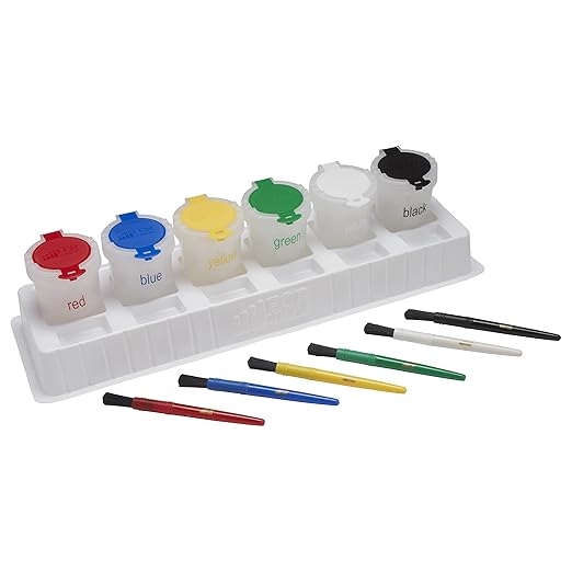 ECR4Kids Large Trilingual Paint Cups and Brushes, Art Set, Assorted, 13-Piece