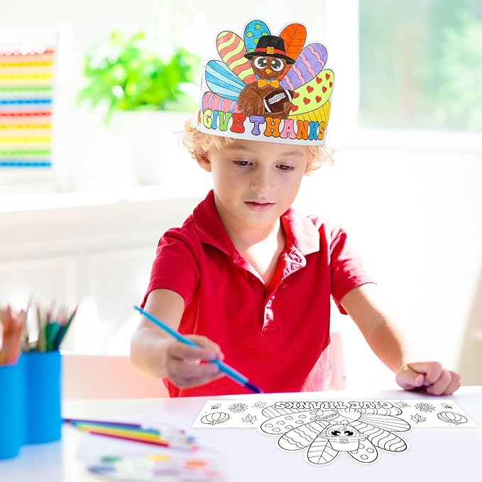 Color Your Own Turkey Crowns,24Pcs Thanksgiving Turkey Coloring Crowns Paper Turkey Hats Thanksgiving Crafts for Kids Family Classroom School and Holiday Craft Activity