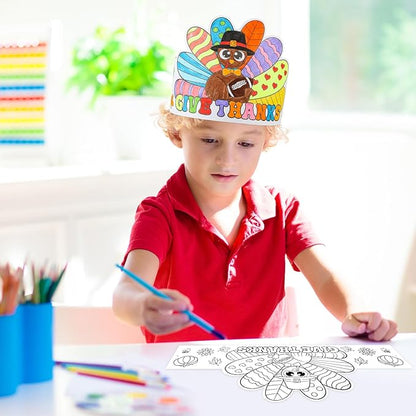 Color Your Own Turkey Crowns,24Pcs Thanksgiving Turkey Coloring Crowns Paper Turkey Hats Thanksgiving Crafts for Kids Family Classroom School and Holiday Craft Activity