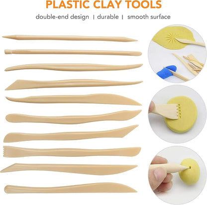 LotFancy 30PC Polymer Clay Tools Kit - Premium Stainless Steel & Wooden Handle Sculpting Tools for Ceramics, Air Dry Clay, Baking, Carving, Dotting, Molding, Painting - Includes Carrying Pouch