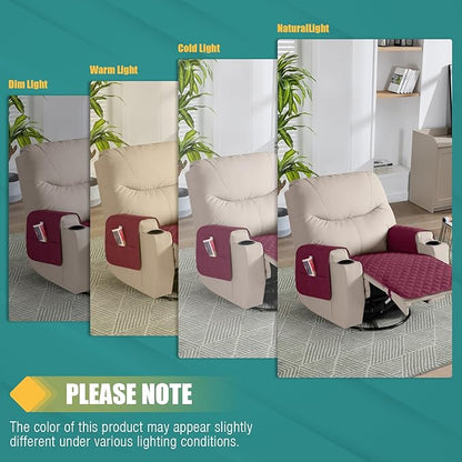 Ruaozz Waterproof Recliner Chair Covers Non Slip Chair Covers Recliner Seat Cover with Arms Washable Recliner Covers for Reclining Chair with Pocket, Covers for Recliner Chair (Wine, Small-22'')
