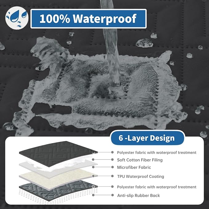 XINEAGE 100% Waterproof Recliner Cover, Non Slip Recliner Chair Cover with Elastic Band, Washable Recliner Slipcover with Storage Pockets for Kids, Pets (Black, 23")